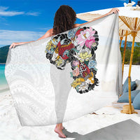 Hawaiian and Japanese Together Sarong Colorful Traditional Japanese Tattoo and Kakau Pattern White Color LT03 One Size 44 x 66 inches White - Polynesian Pride