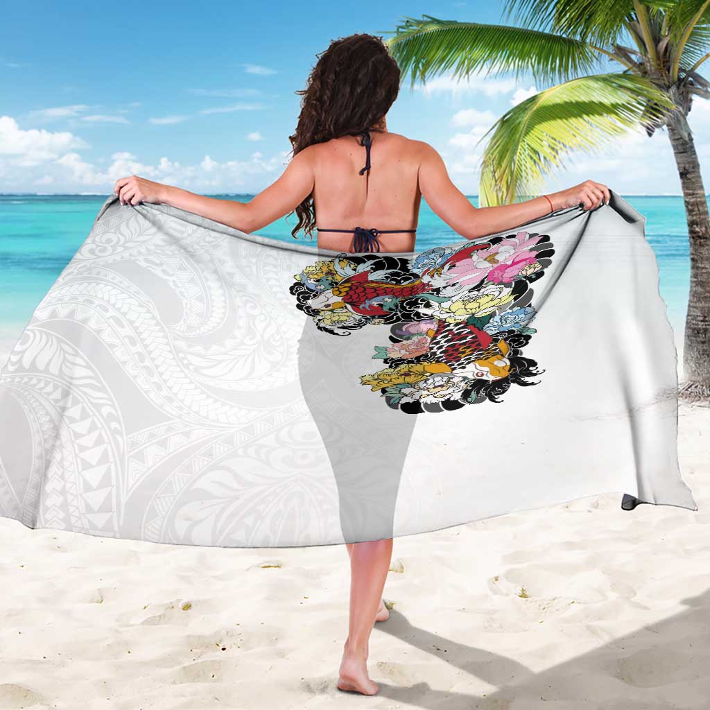 Hawaiian and Japanese Together Sarong Colorful Traditional Japanese Tattoo and Kakau Pattern White Color LT03 - Polynesian Pride