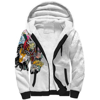 Hawaiian and Japanese Together Sherpa Hoodie Colorful Traditional Japanese Tattoo and Kakau Pattern White Color LT03 Unisex White - Polynesian Pride