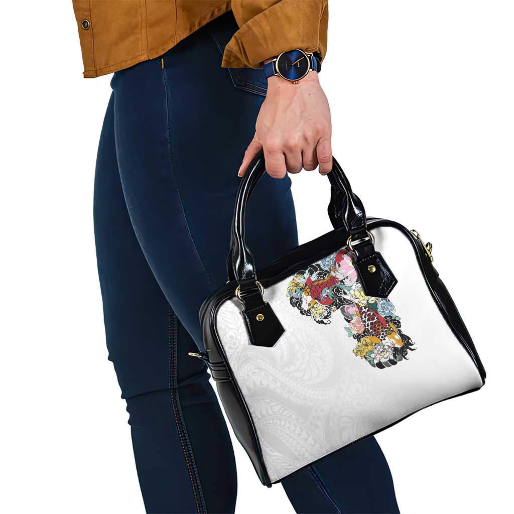 Hawaiian and Japanese Together Shoulder Handbag Colorful Traditional Japanese Tattoo and Kakau Pattern White Color LT03 - Polynesian Pride