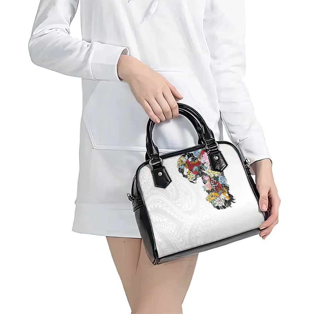 Hawaiian and Japanese Together Shoulder Handbag Colorful Traditional Japanese Tattoo and Kakau Pattern White Color LT03 - Polynesian Pride