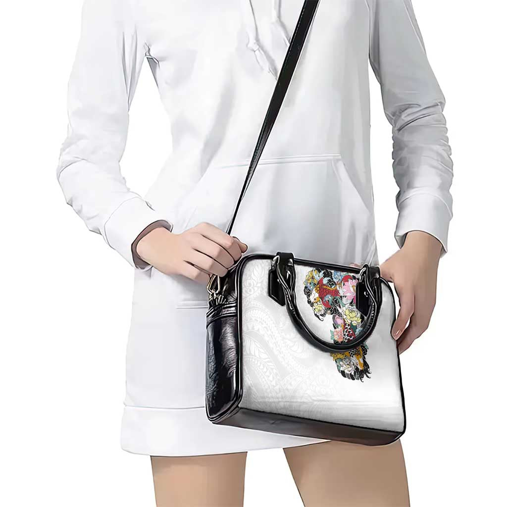 Hawaiian and Japanese Together Shoulder Handbag Colorful Traditional Japanese Tattoo and Kakau Pattern White Color LT03 - Polynesian Pride