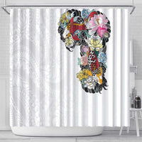 Hawaiian and Japanese Together Shower Curtain Colorful Traditional Japanese Tattoo and Kakau Pattern White Color LT03 - Polynesian Pride
