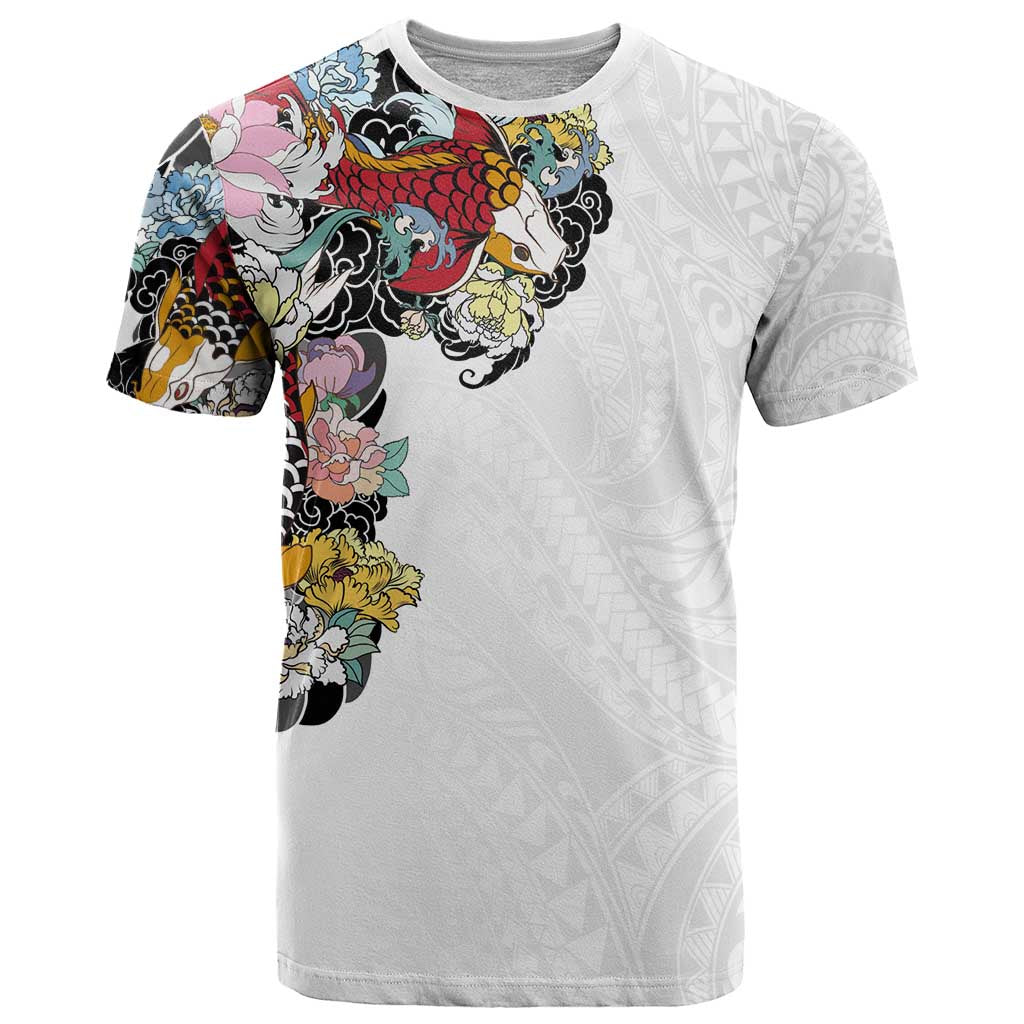 Hawaiian and Japanese Together T Shirt Colorful Traditional Japanese Tattoo and Kakau Pattern White Color LT03 White - Polynesian Pride