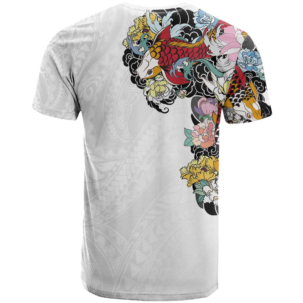 Hawaiian and Japanese Together T Shirt Colorful Traditional Japanese Tattoo and Kakau Pattern White Color LT03 - Polynesian Pride