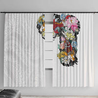 Hawaiian and Japanese Together Window Curtain Colorful Traditional Japanese Tattoo and Kakau Pattern White Color LT03 With Hooks White - Polynesian Pride