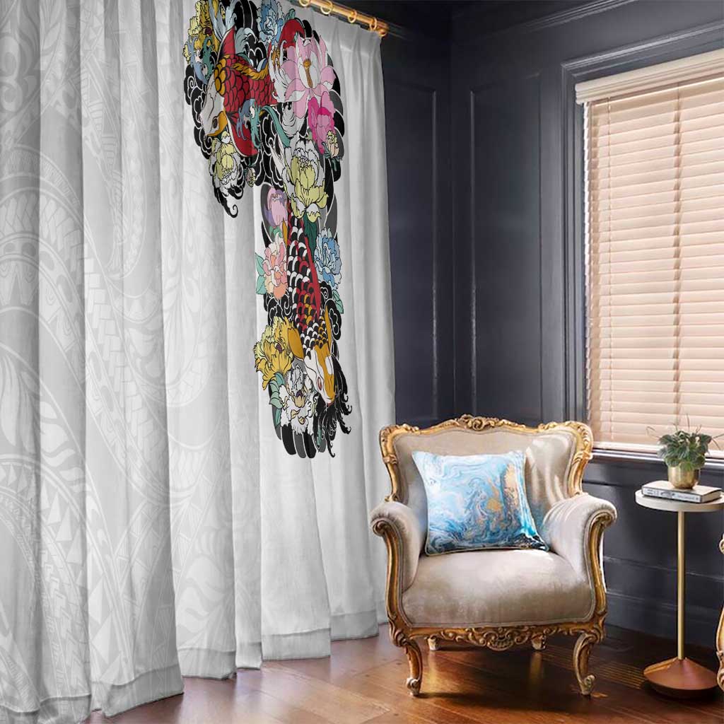 Hawaiian and Japanese Together Window Curtain Colorful Traditional Japanese Tattoo and Kakau Pattern White Color LT03 - Polynesian Pride