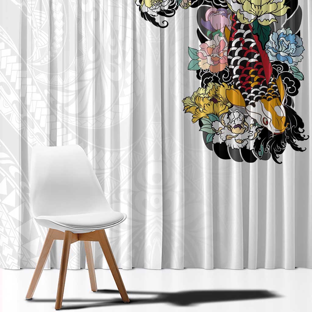 Hawaiian and Japanese Together Window Curtain Colorful Traditional Japanese Tattoo and Kakau Pattern White Color LT03 - Polynesian Pride