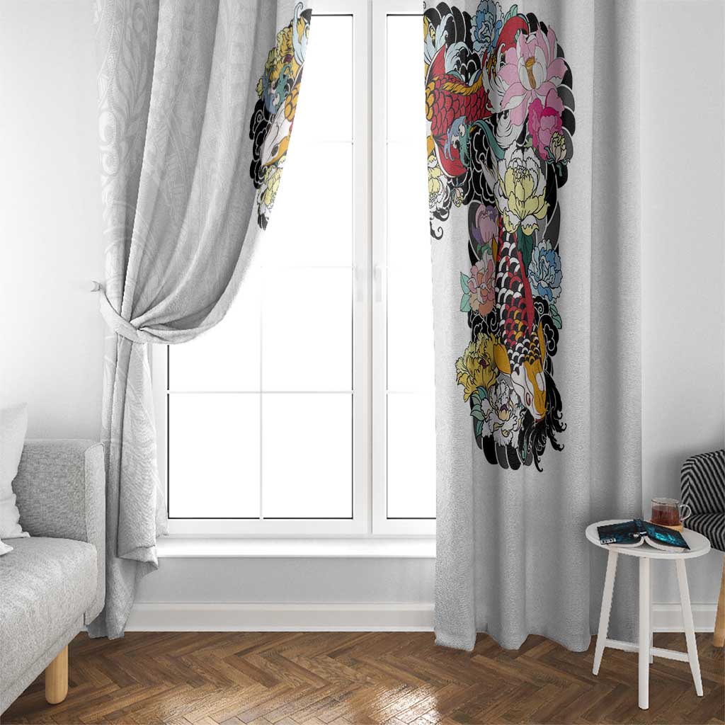 Hawaiian and Japanese Together Window Curtain Colorful Traditional Japanese Tattoo and Kakau Pattern White Color LT03 - Polynesian Pride