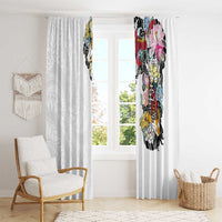 Hawaiian and Japanese Together Window Curtain Colorful Traditional Japanese Tattoo and Kakau Pattern White Color LT03 - Polynesian Pride