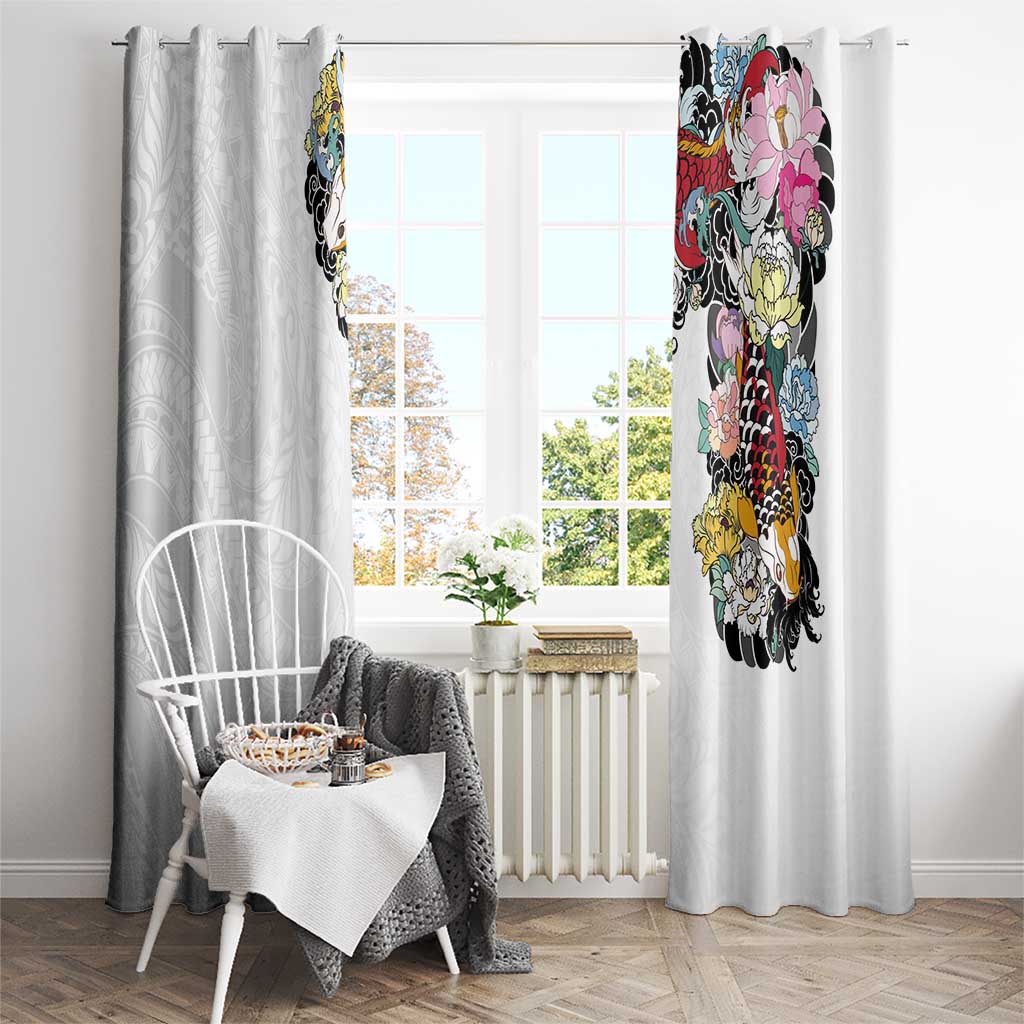 Hawaiian and Japanese Together Window Curtain Colorful Traditional Japanese Tattoo and Kakau Pattern White Color LT03 - Polynesian Pride