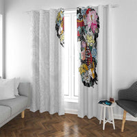 Hawaiian and Japanese Together Window Curtain Colorful Traditional Japanese Tattoo and Kakau Pattern White Color LT03 With Grommets White - Polynesian Pride