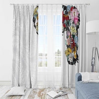 Hawaiian and Japanese Together Window Curtain Colorful Traditional Japanese Tattoo and Kakau Pattern White Color LT03 - Polynesian Pride
