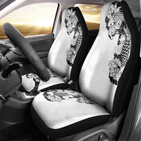 Hawaiian and Japanese Together Car Seat Cover Japanese Koi Fish Tattoo and Kakau Pattern White Color LT03 - Polynesian Pride