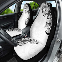 Hawaiian and Japanese Together Car Seat Cover Japanese Koi Fish Tattoo and Kakau Pattern White Color LT03 - Polynesian Pride