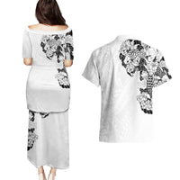 Hawaiian and Japanese Together Couples Matching Puletasi and Hawaiian Shirt Japanese Koi Fish Tattoo and Kakau Pattern White Color LT03 - Polynesian Pride