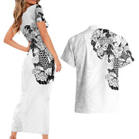 Hawaiian and Japanese Together Couples Matching Short Sleeve Bodycon Dress and Hawaiian Shirt Japanese Koi Fish Tattoo and Kakau Pattern White Color LT03 - Polynesian Pride