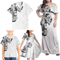 Hawaiian and Japanese Together Family Matching Off Shoulder Maxi Dress and Hawaiian Shirt Japanese Koi Fish Tattoo and Kakau Pattern White Color LT03 - Polynesian Pride