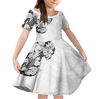 Hawaiian and Japanese Together Family Matching Puletasi and Hawaiian Shirt Japanese Koi Fish Tattoo and Kakau Pattern White Color LT03 Daughter's Dress White - Polynesian Pride
