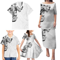 Hawaiian and Japanese Together Family Matching Puletasi and Hawaiian Shirt Japanese Koi Fish Tattoo and Kakau Pattern White Color LT03 - Polynesian Pride