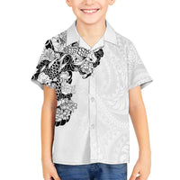 Hawaiian and Japanese Together Family Matching Puletasi and Hawaiian Shirt Japanese Koi Fish Tattoo and Kakau Pattern White Color LT03 Son's Shirt White - Polynesian Pride