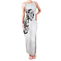 Hawaiian and Japanese Together Family Matching Tank Maxi Dress and Hawaiian Shirt Japanese Koi Fish Tattoo and Kakau Pattern White Color