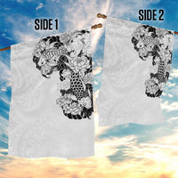 Hawaiian and Japanese Together Garden Flag Japanese Koi Fish Tattoo and Kakau Pattern White Color LT03 - Polynesian Pride