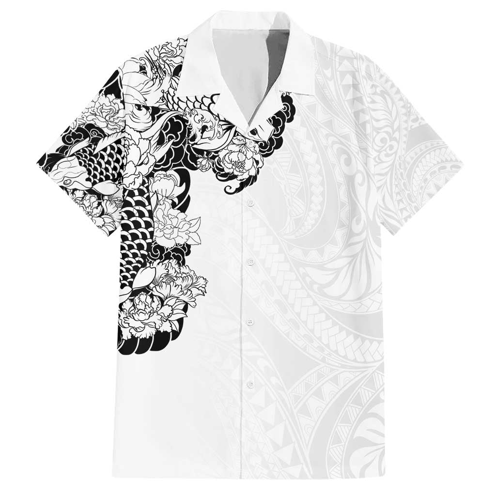Hawaiian and Japanese Together Hawaiian Shirt Japanese Koi Fish Tattoo and Kakau Pattern White Color LT03 White - Polynesian Pride