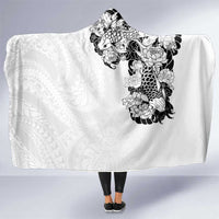 Hawaiian and Japanese Together Hooded Blanket Japanese Koi Fish Tattoo and Kakau Pattern White Color LT03 One Size White - Polynesian Pride