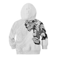 Hawaiian and Japanese Together Kid Hoodie Japanese Koi Fish Tattoo and Kakau Pattern White Color LT03 - Polynesian Pride