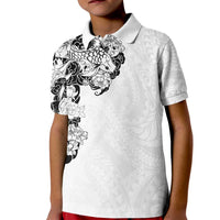 Hawaiian and Japanese Together Kid Polo Shirt Japanese Koi Fish Tattoo and Kakau Pattern White Color LT03 Kid White - Polynesian Pride