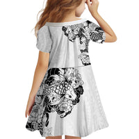 Hawaiian and Japanese Together Kid Short Sleeve Dress Japanese Koi Fish Tattoo and Kakau Pattern White Color LT03 - Polynesian Pride