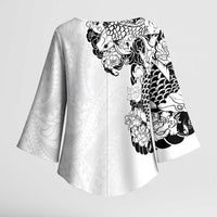 Hawaiian and Japanese Together Kimono Sleeve Blouse Japanese Koi Fish Tattoo and Kakau Pattern White Color LT03 - Polynesian Pride