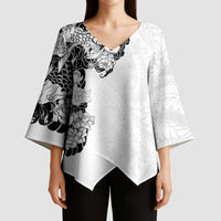 Hawaiian and Japanese Together Kimono Sleeve Blouse Japanese Koi Fish Tattoo and Kakau Pattern White Color LT03 - Polynesian Pride