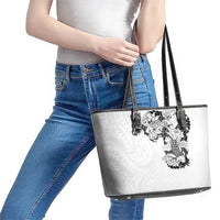 Hawaiian and Japanese Together Leather Tote Bag Japanese Koi Fish Tattoo and Kakau Pattern White Color LT03 - Polynesian Pride