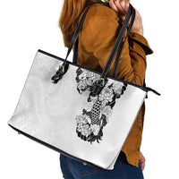 Hawaiian and Japanese Together Leather Tote Bag Japanese Koi Fish Tattoo and Kakau Pattern White Color LT03 - Polynesian Pride