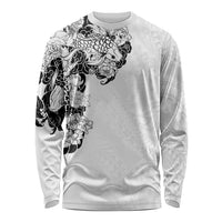 Hawaiian and Japanese Together Long Sleeve Shirt Japanese Koi Fish Tattoo and Kakau Pattern White Color LT03 Unisex White - Polynesian Pride