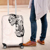 Hawaiian and Japanese Together Luggage Cover Japanese Koi Fish Tattoo and Kakau Pattern White Color LT03 White - Polynesian Pride