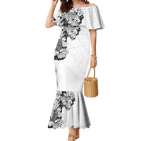 Hawaiian and Japanese Together Mermaid Dress Japanese Koi Fish Tattoo and Kakau Pattern White Color LT03 Women White - Polynesian Pride