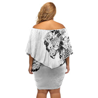 Hawaiian and Japanese Together Off Shoulder Short Dress Japanese Koi Fish Tattoo and Kakau Pattern White Color LT03 - Polynesian Pride