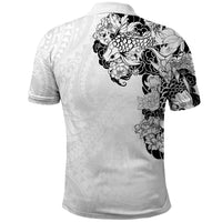 Hawaiian and Japanese Together Polo Shirt Japanese Koi Fish Tattoo and Kakau Pattern White Color LT03 - Polynesian Pride