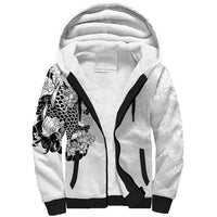 Hawaiian and Japanese Together Sherpa Hoodie Japanese Koi Fish Tattoo and Kakau Pattern White Color LT03 Unisex White - Polynesian Pride