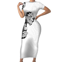 Hawaiian and Japanese Together Short Sleeve Bodycon Dress Japanese Koi Fish Tattoo and Kakau Pattern White Color LT03 Long Dress White - Polynesian Pride
