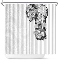 Hawaiian and Japanese Together Shower Curtain Japanese Koi Fish Tattoo and Kakau Pattern White Color LT03 White - Polynesian Pride