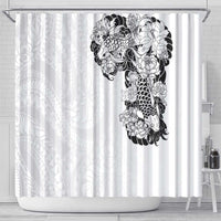 Hawaiian and Japanese Together Shower Curtain Japanese Koi Fish Tattoo and Kakau Pattern White Color LT03 - Polynesian Pride