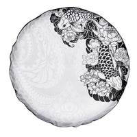 Hawaiian and Japanese Together Spare Tire Cover Japanese Koi Fish Tattoo and Kakau Pattern White Color LT03 - Polynesian Pride