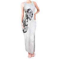 Hawaiian and Japanese Together Tank Maxi Dress Japanese Koi Fish Tattoo and Kakau Pattern White Color LT03 Women White - Polynesian Pride