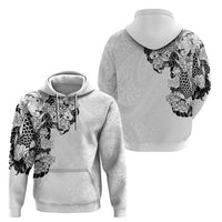 Hawaiian and Japanese Together Zip Hoodie Japanese Koi Fish Tattoo and Kakau Pattern White Color LT03 - Polynesian Pride