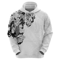 Hawaiian and Japanese Together Zip Hoodie Japanese Koi Fish Tattoo and Kakau Pattern White Color LT03 - Polynesian Pride