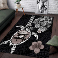 Hawaiian and Japanese Together Area Rug Japanese Culture and Turtle Kakau Tattoo Black Color LT03 Black - Polynesian Pride
